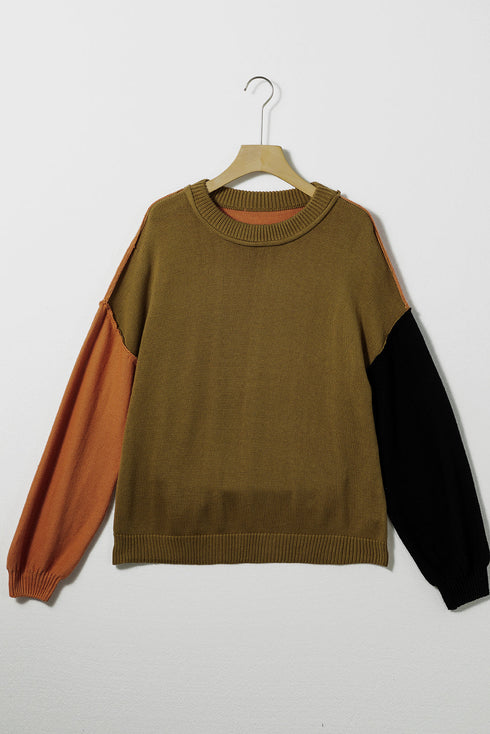 Relaxed Exposed Seam Balloon Sleeve Knit Sweater