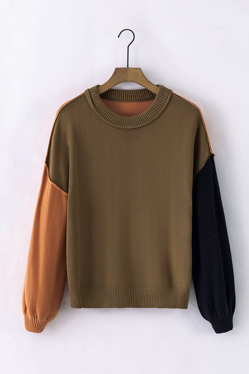Relaxed Exposed Seam Balloon Sleeve Knit Sweater