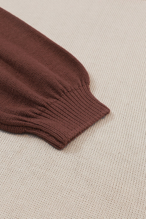 Relaxed Exposed Seam Balloon Sleeve Knit Sweater