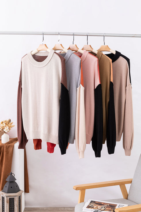 Relaxed Exposed Seam Balloon Sleeve Knit Sweater