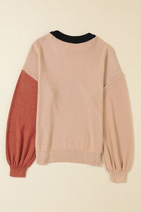 Relaxed Exposed Seam Balloon Sleeve Knit Sweater