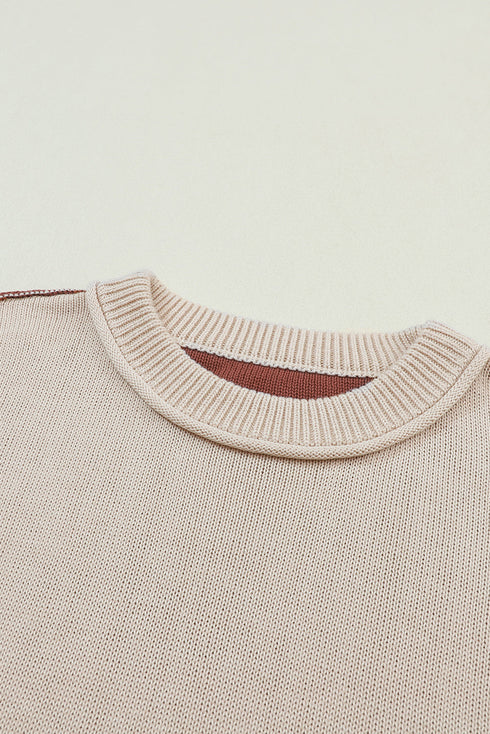 Relaxed Exposed Seam Balloon Sleeve Knit Sweater