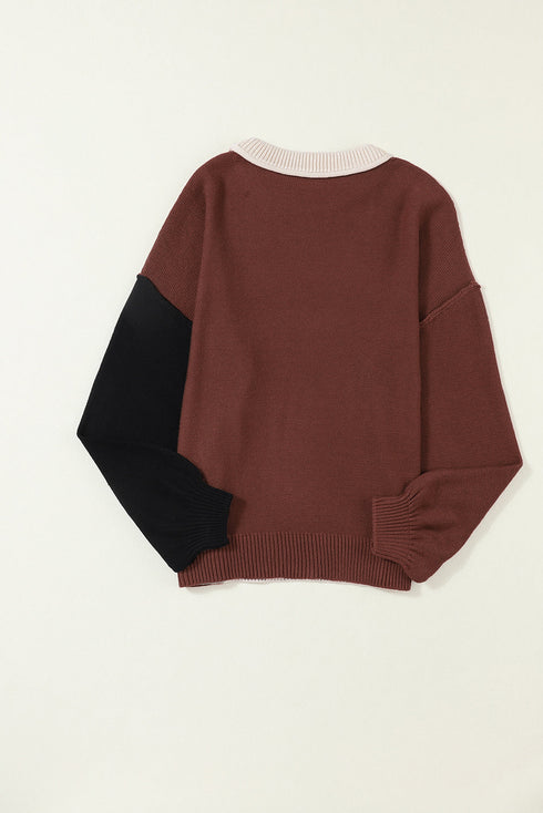Relaxed Exposed Seam Balloon Sleeve Knit Sweater