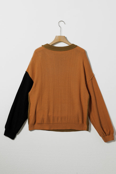 Relaxed Exposed Seam Balloon Sleeve Knit Sweater