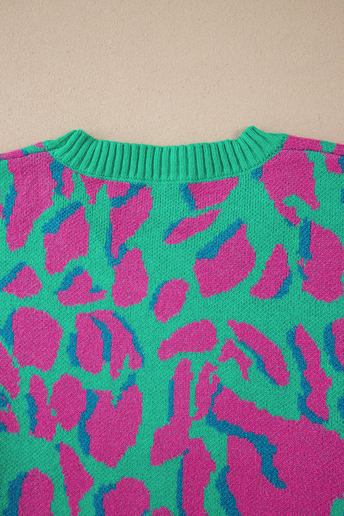 Relaxed Fit Abstract Animal Pattern Knit Sweater