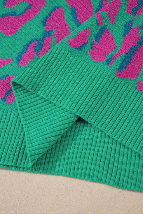 Relaxed Fit Abstract Animal Pattern Knit Sweater