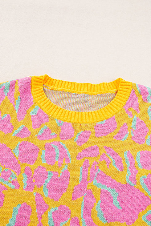 Relaxed Fit Abstract Animal Pattern Knit Sweater