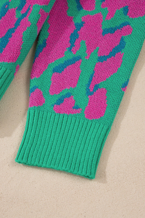 Relaxed Fit Abstract Animal Pattern Knit Sweater
