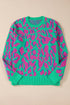 Relaxed Fit Abstract Animal Pattern Knit Sweater