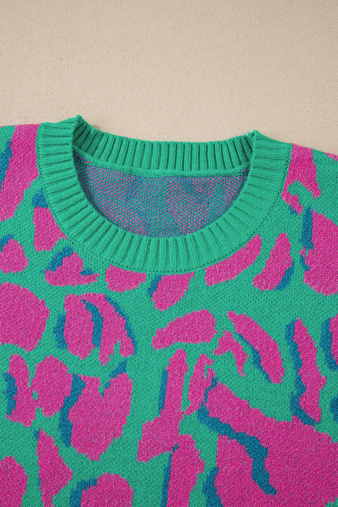 Relaxed Fit Abstract Animal Pattern Knit Sweater