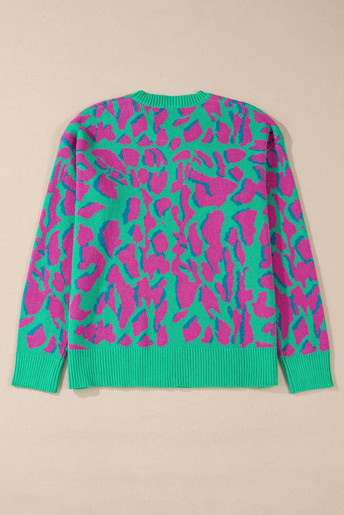 Relaxed Fit Abstract Animal Pattern Knit Sweater