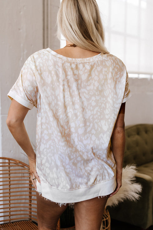 Relaxed Fit Abstract Animal Print V Neck Top