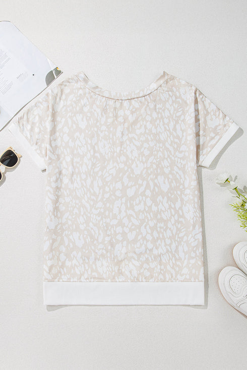Relaxed Fit Abstract Animal Print V Neck Top