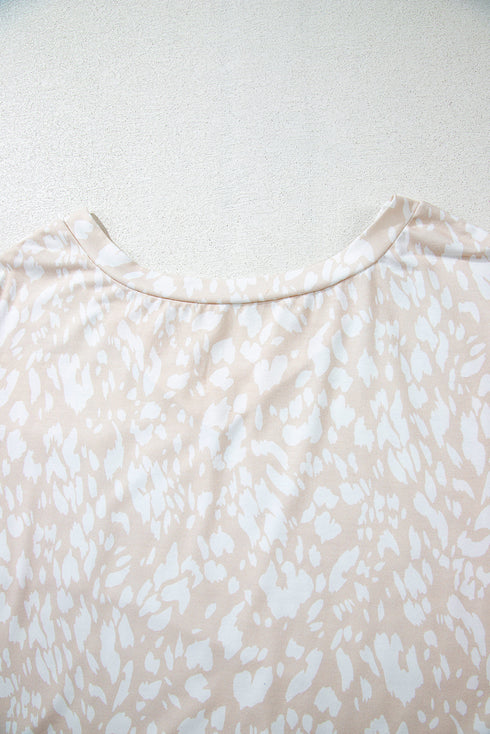 Relaxed Fit Abstract Animal Print V Neck Top