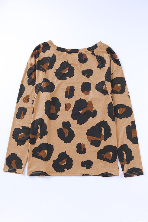 Relaxed Fit Animal Print Raglan Pocket Top