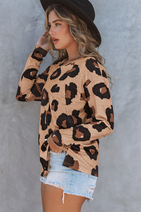 Relaxed Fit Animal Print Raglan Pocket Top