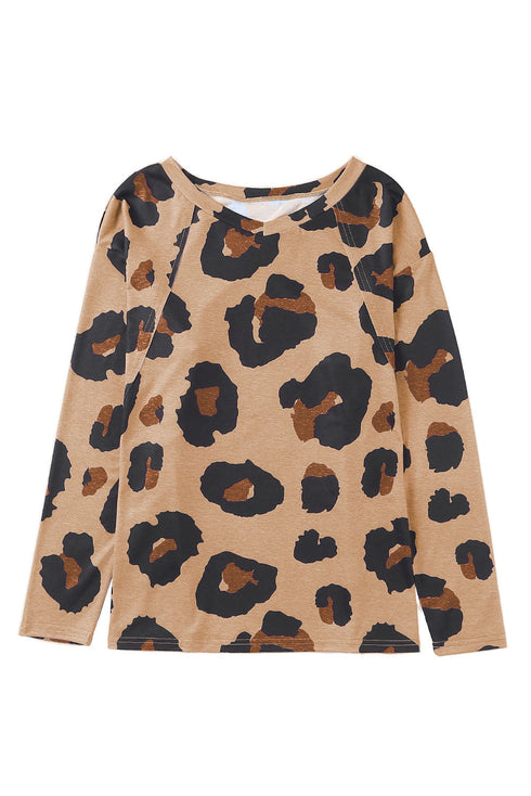 Relaxed Fit Animal Print Raglan Pocket Top