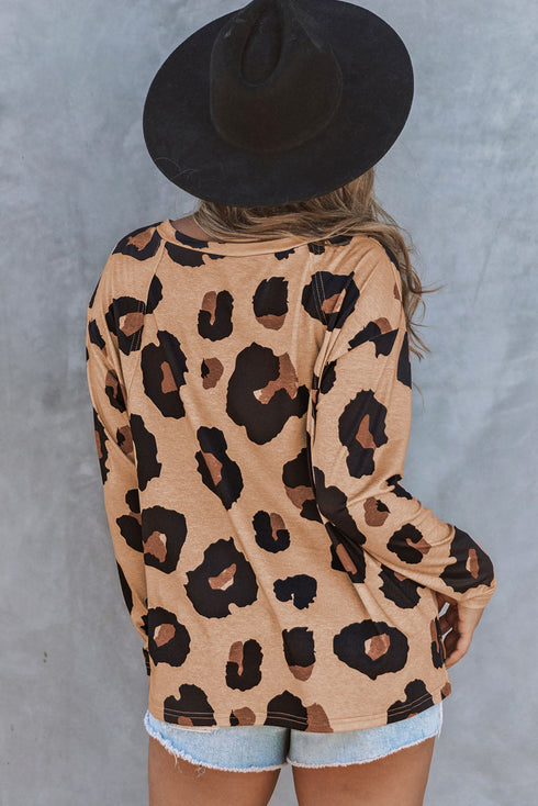 Relaxed Fit Animal Print Raglan Pocket Top