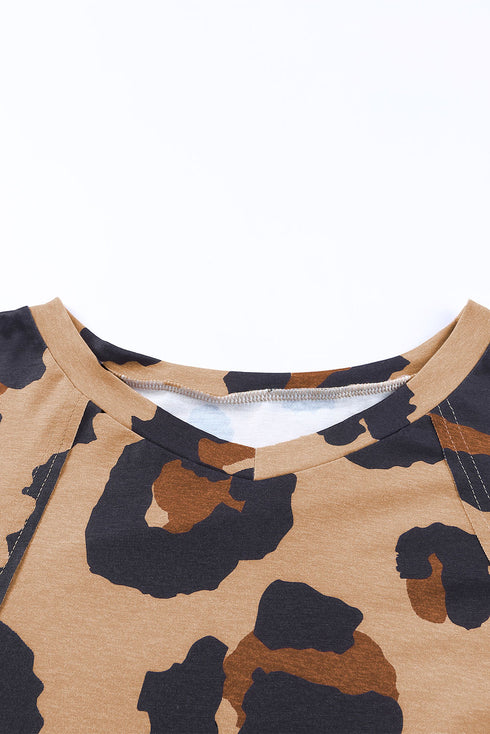 Relaxed Fit Animal Print Raglan Pocket Top