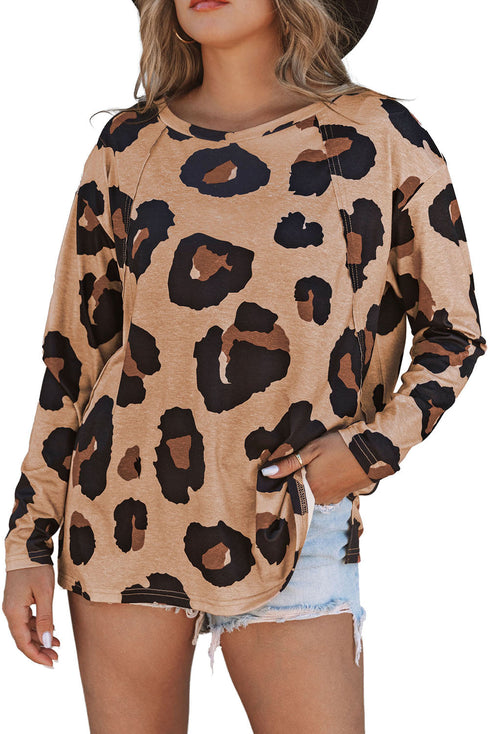 Relaxed Fit Animal Print Raglan Pocket Top