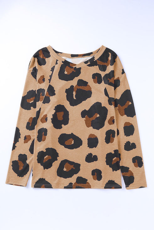 Relaxed Fit Animal Print Raglan Pocket Top