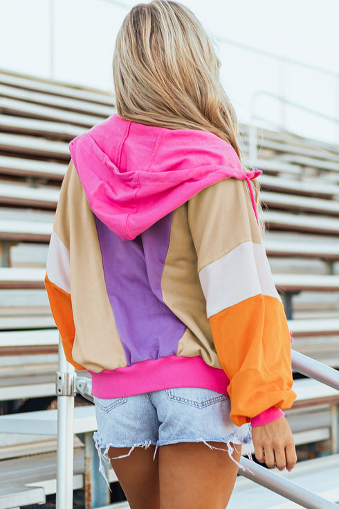 Relaxed Fit Balloon Sleeve Blocked Zip Up Hoodie