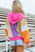 Relaxed Fit Balloon Sleeve Blocked Zip Up Hoodie