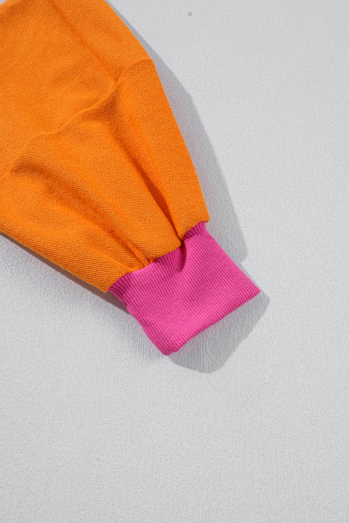 Relaxed Fit Balloon Sleeve Blocked Zip Up Hoodie