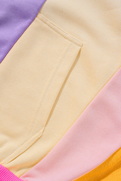 Relaxed Fit Balloon Sleeve Blocked Zip Up Hoodie