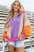 Relaxed Fit Balloon Sleeve Blocked Zip Up Hoodie