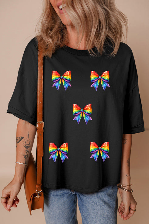 Relaxed Fit Bow Graphic Cotton Blend Short Sleeve Tee