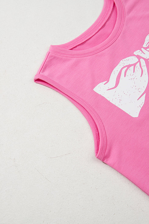 Relaxed Fit Bow Graphic Muscle Tank Top