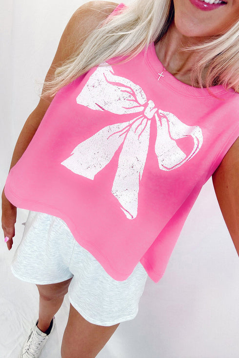 Relaxed Fit Bow Graphic Muscle Tank Top