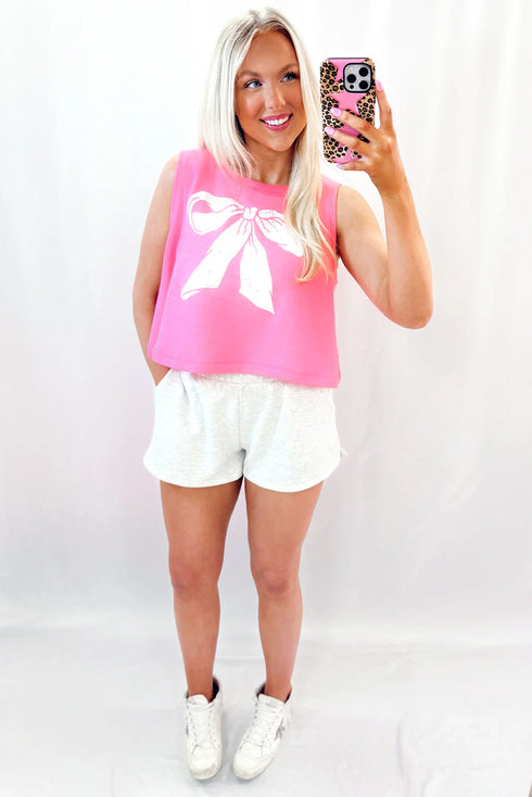Relaxed Fit Bow Graphic Muscle Tank Top