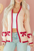 Relaxed Fit Bow Motif Open Front Cardigan