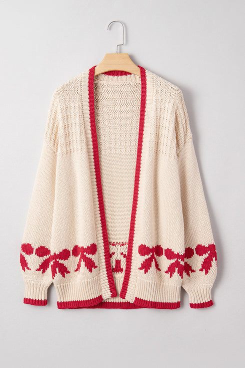 Relaxed Fit Bow Motif Open Front Cardigan