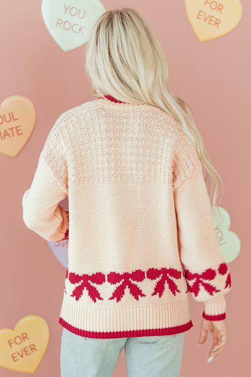 Relaxed Fit Bow Motif Open Front Cardigan
