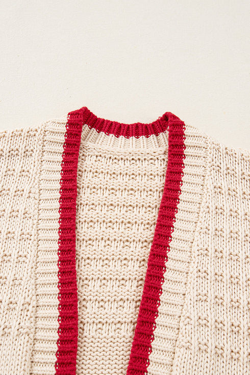 Relaxed Fit Bow Motif Open Front Cardigan