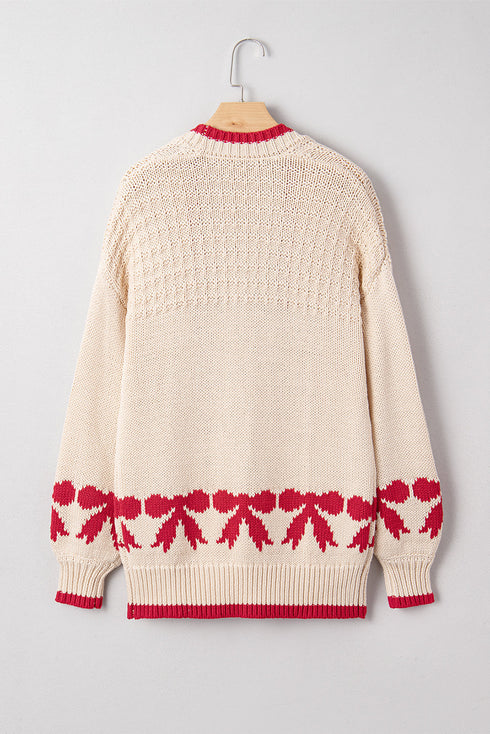 Relaxed Fit Bow Motif Open Front Cardigan