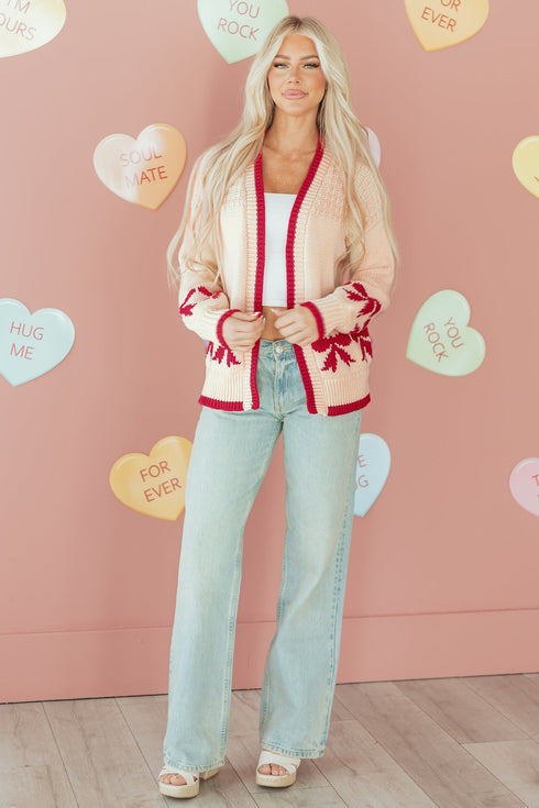 Relaxed Fit Bow Motif Open Front Cardigan