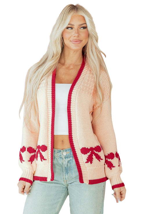 Relaxed Fit Bow Motif Open Front Cardigan