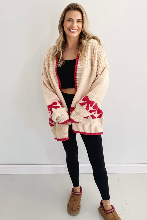 Relaxed Fit Bow Motif Open Front Cardigan