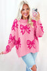 Relaxed Fit Bow Pattern Crewneck Knit Pullover Sweater