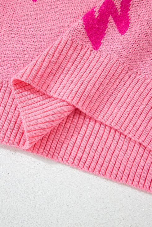 Relaxed Fit Bow Pattern Crewneck Knit Pullover Sweater