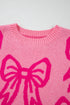 Relaxed Fit Bow Pattern Crewneck Knit Pullover Sweater