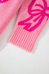 Relaxed Fit Bow Pattern Crewneck Knit Pullover Sweater