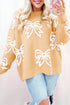 Relaxed Fit Bow Pattern Crewneck Knit Pullover Sweater