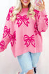 Relaxed Fit Bow Pattern Crewneck Knit Pullover Sweater