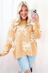 Relaxed Fit Bow Pattern Crewneck Knit Pullover Sweater