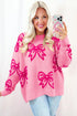 Relaxed Fit Bow Pattern Crewneck Knit Pullover Sweater